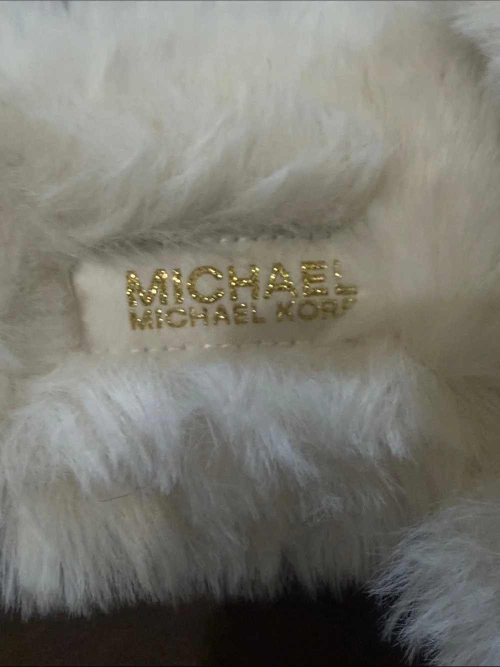 Michael Kors Tula Scuff Cream Faux-Fur Logo Slide Slippers